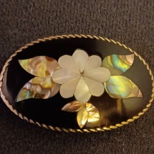 Alpaca Mexico Inlaid Mother Of Pearl/Abalone Pendant/Pin  Brooch-Vintage
